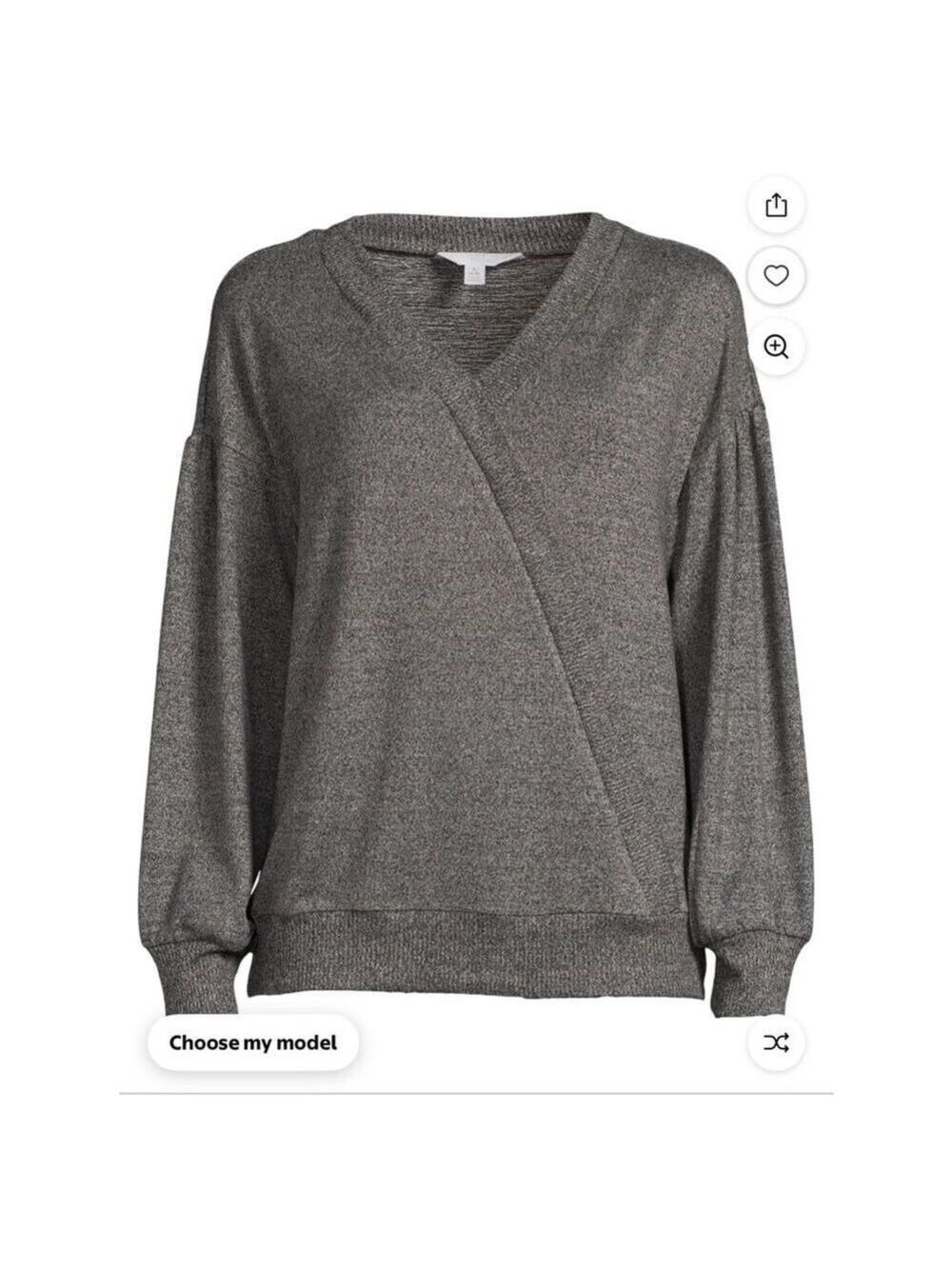 Time and Tru Gray Hacci Wrap Sweater Top V-Neck Long Sleeve Size Large - Picture 3 of 9